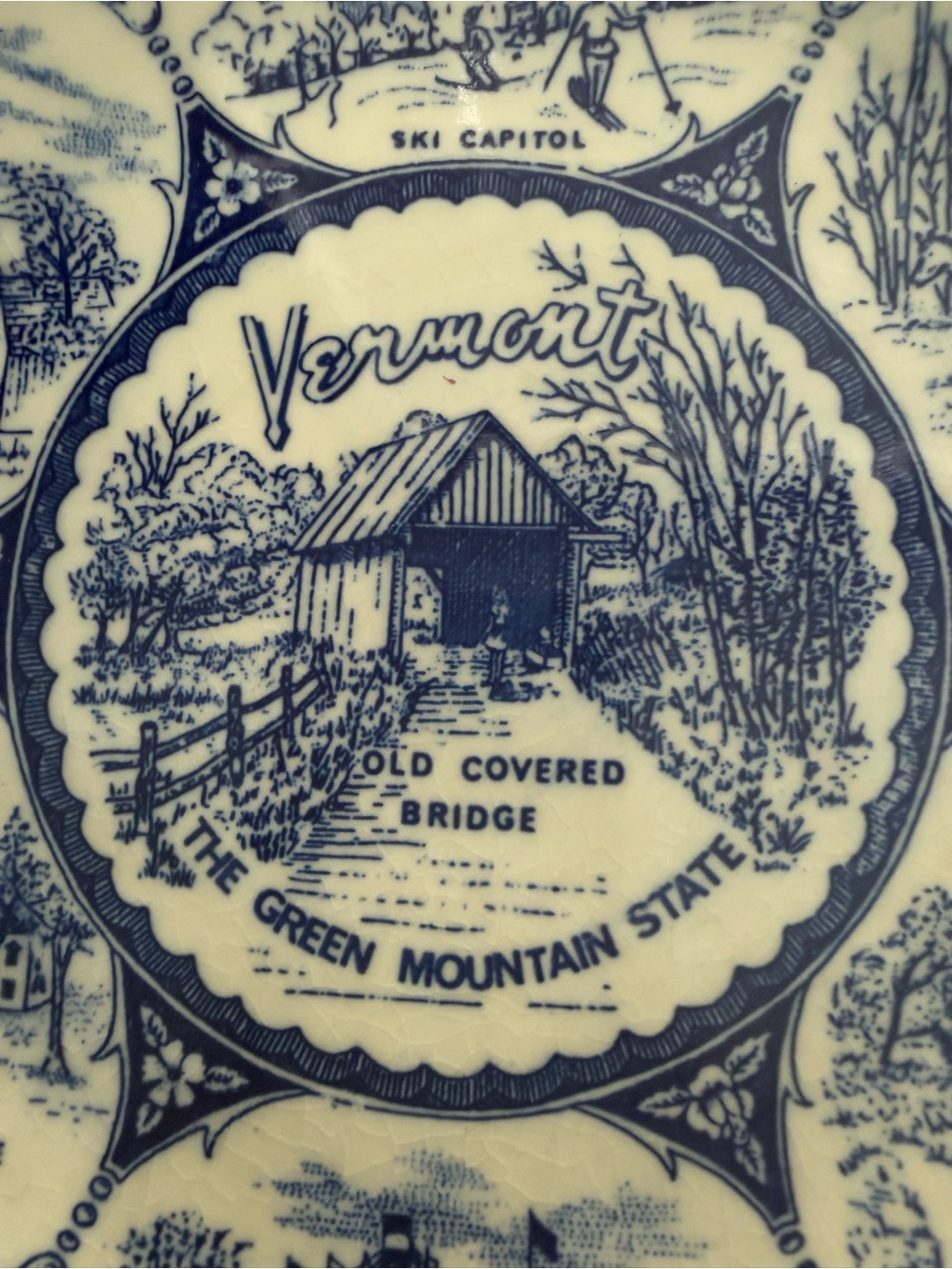 Vermont Old Covered Bridge Blue Transferware Plate